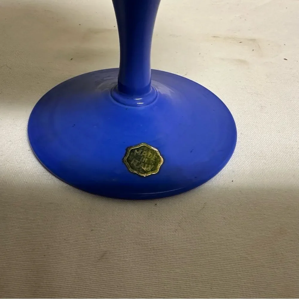 Vintage Chartreuse Green and Periwinkle Blue Italian Empoli Snifter Vase